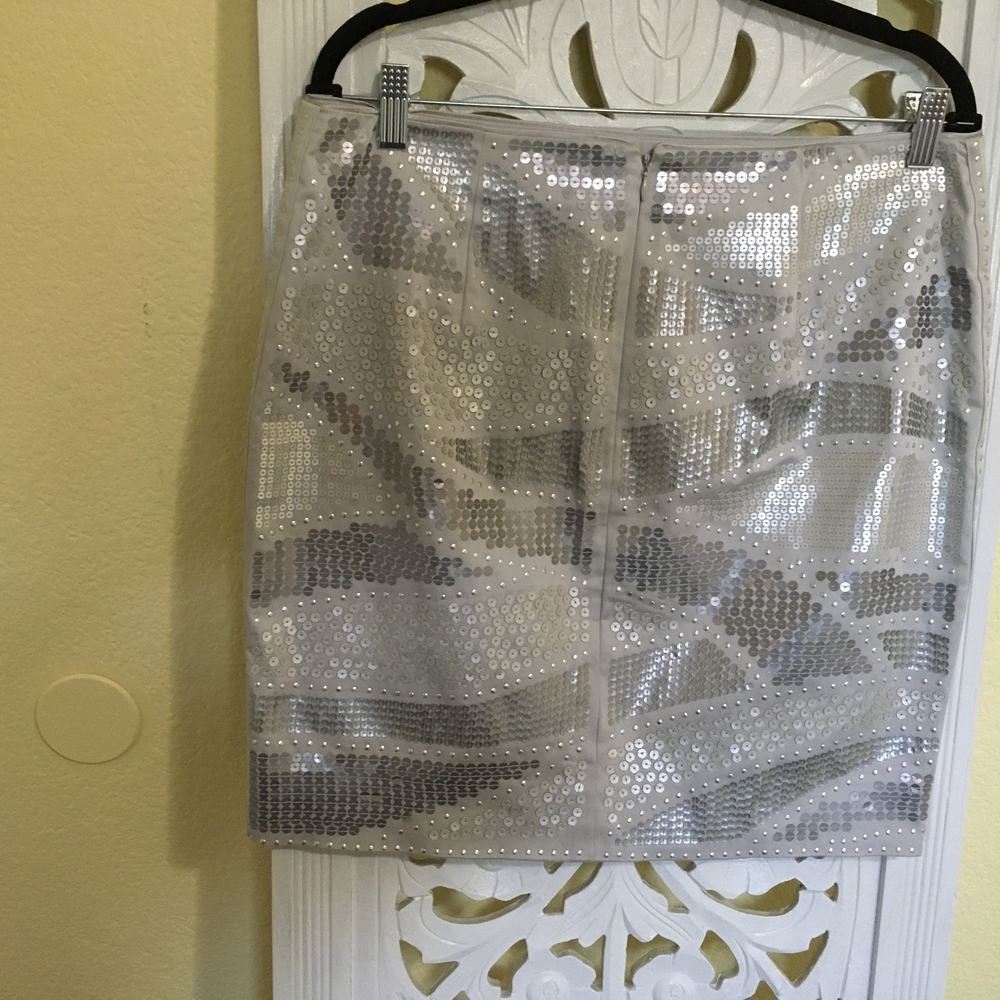 White House Black Market Silver Sequin Pencil Skirt